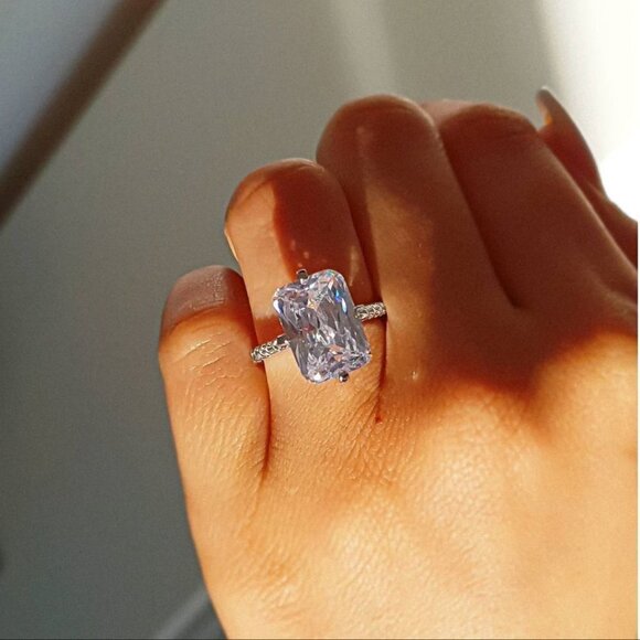 Super Independent Rectangle Pure Gemstone Wedding Rings for Women, PD300 - Picture 3 of 4